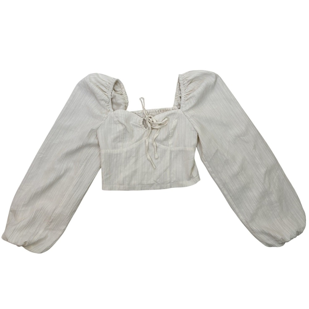 Boho Hippie Renaissance Peasant Top Cropped Blouse Women's Small Balloon Sleeve